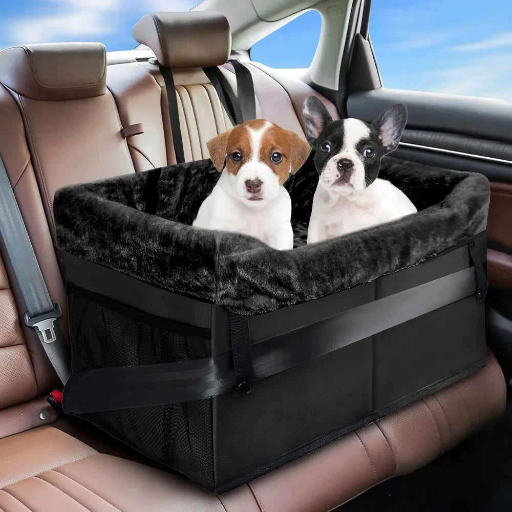 Showlu portable dog booster seat made of heavy-duty nylon, designed for small dogs to sit comfortably in cars.