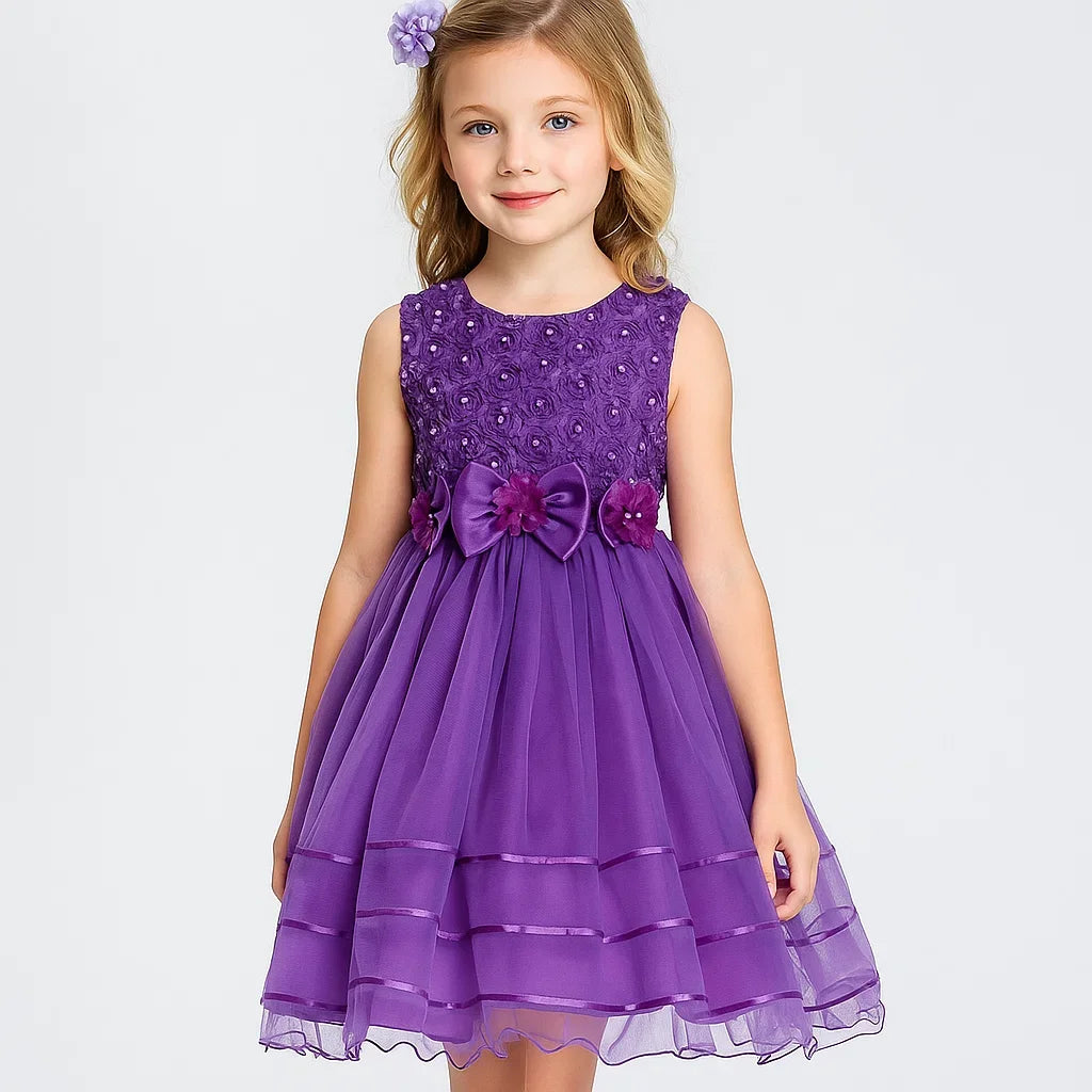 Girls princess style dress with mesh skirt, puffy design, sleeveless vest, suitable for wedding or party, by Showlu Fashion.