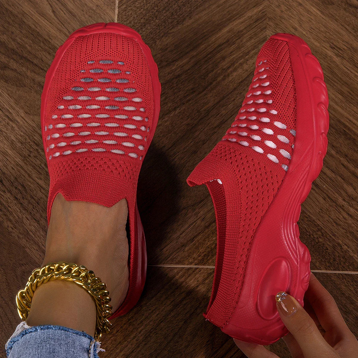 Women's mesh slip-on sneakers by SHOWLU FASHION STORE, breathable lightweight flats with a sleek design and comfortable fit.