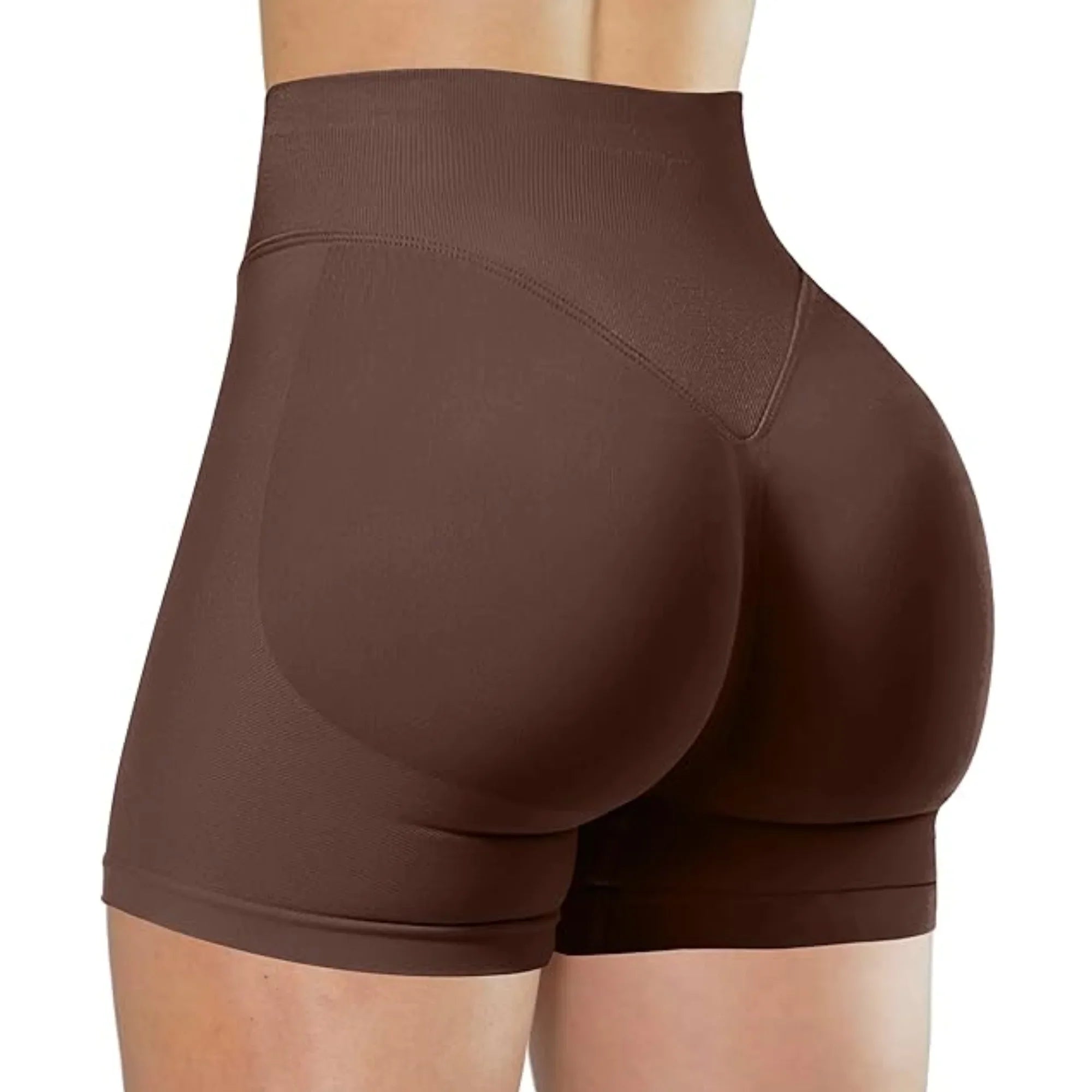 High-waisted MEHEOL women's yoga shorts made of nylon spandex, shown in black, designed for comfortable running and active wear