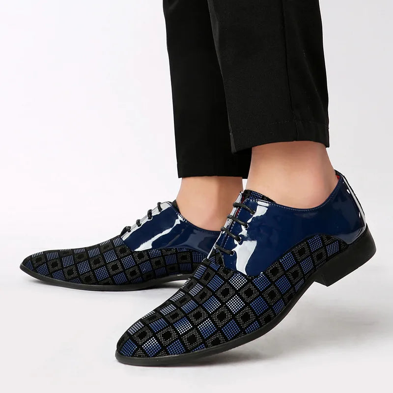 Semalam men's pointed-toe leather dress shoes with lace-up design, formal business footwear in black.