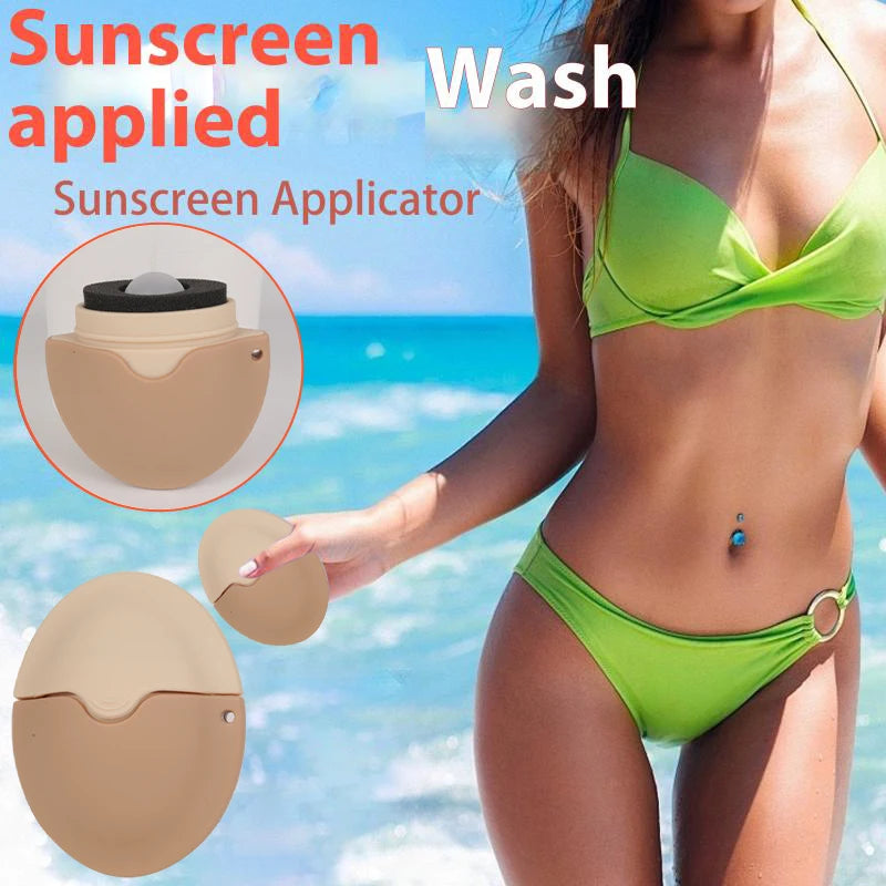 Refillable silicone suncream roller applicator in oval shape with stitching design, ideal for travel and cosmetic use.