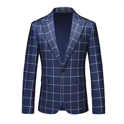 Qj Cinga men's plaid slim fit business suit jacket, single-breasted blazer with notched lapels and tailored fit, stylish formal wear