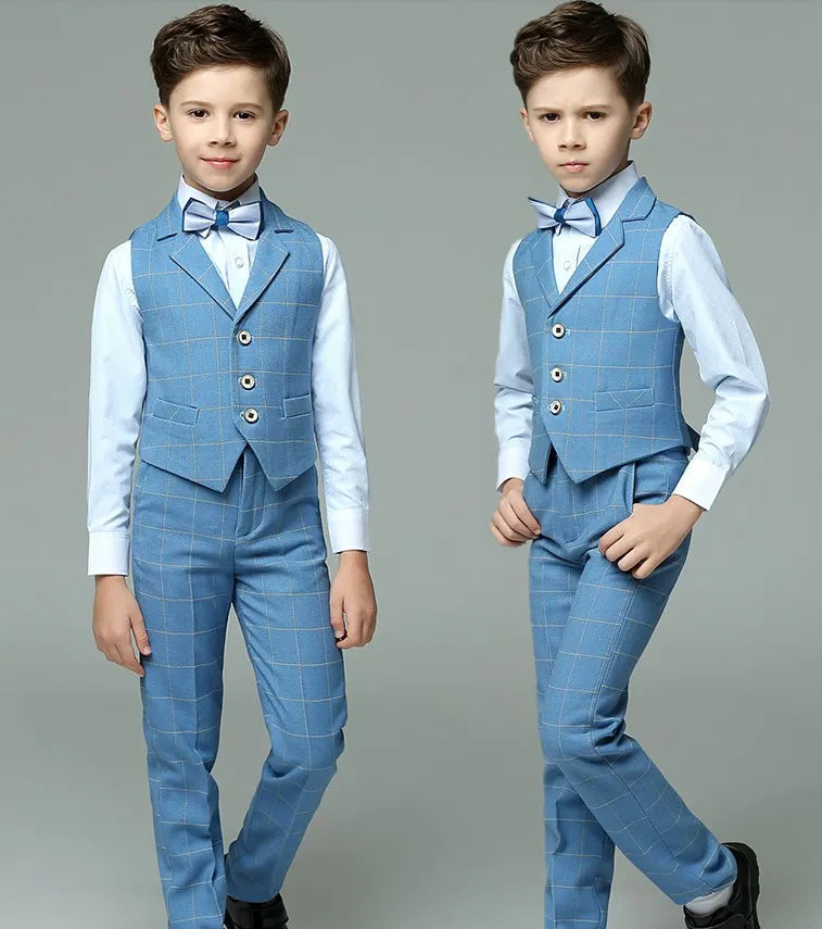 PsyMonster boys formal suit set with striped vest, shirt, and pants, stylish and perfect for special occasions.