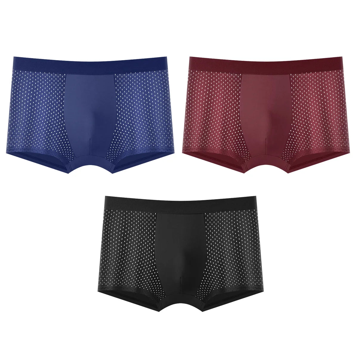 Showlu men's ice silk mesh boxer shorts in a 3-pack, breathable and lightweight men's underwear with a comfortable fit.