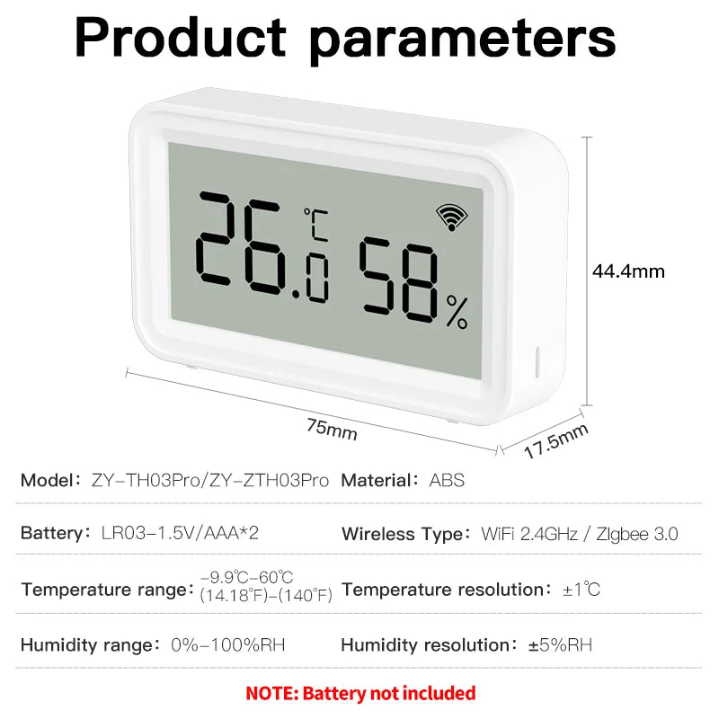 Showlu Smart General WiFi temperature and humidity sensor with app control, Zigbee connectivity, compact design, and digital display.