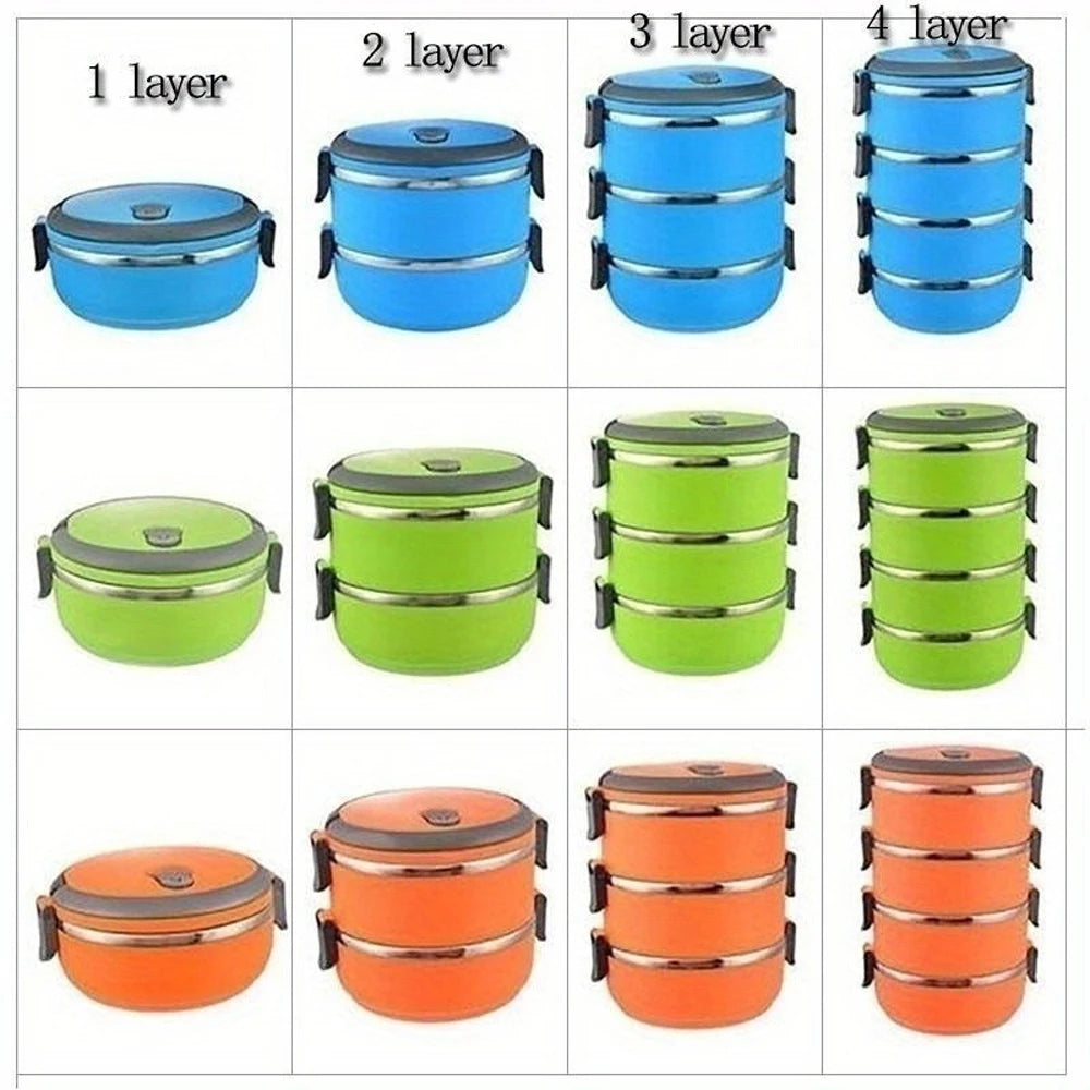 Showlu Fashion stainless steel 3-layer stackable lunch box with airtight lids, handle, and leakproof design for portable food storage.