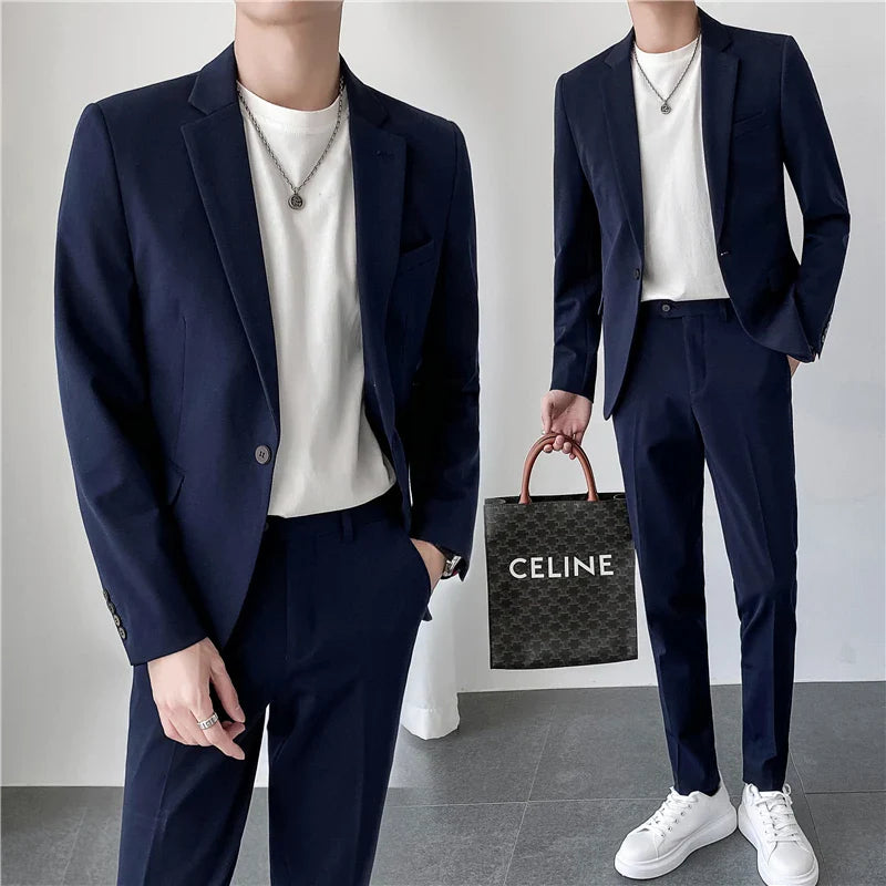Men's British style business suit by Showlu Fashion, 2-piece jacket and pants, formal men's clothing for professional attire.