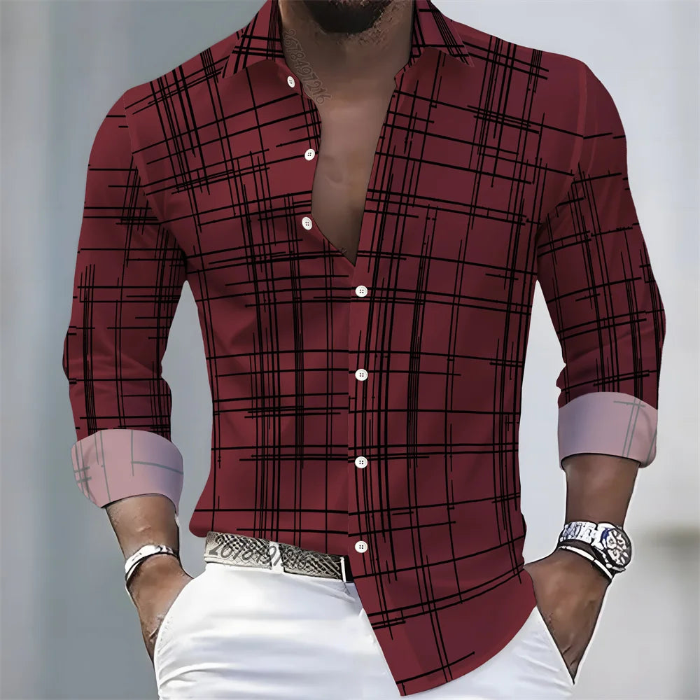 Men's long-sleeved striped shirt in spring/autumn colors, casual loose fit, European and American style from Showlu Fashion.