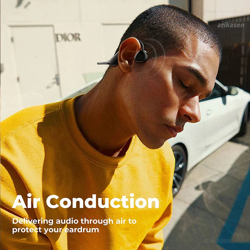 Arikasen open ear air conduction headphones by SHOWLU FASHION STORE, waterproof IP67 Bluetooth 5.3 wireless earphones, side view