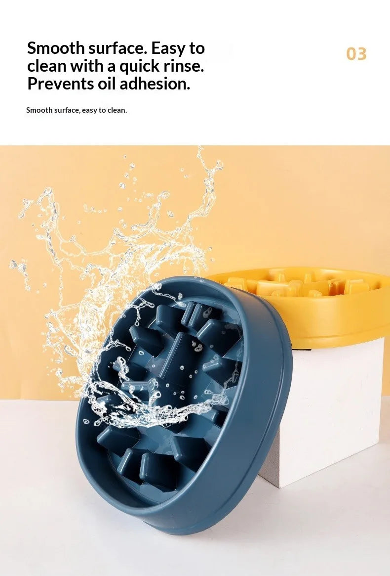 Slow feeder dog bowl in clock shape, made of thickened plastic, designed to prevent choking and easy to clean.