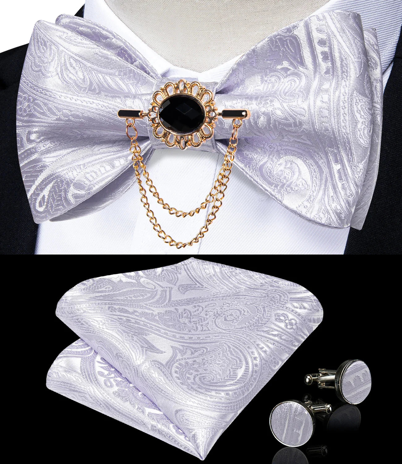Pink plaid silk self-tie bow tie set with brooch and handkerchief, stylish accessory from SHOWLU FASHION STORE.