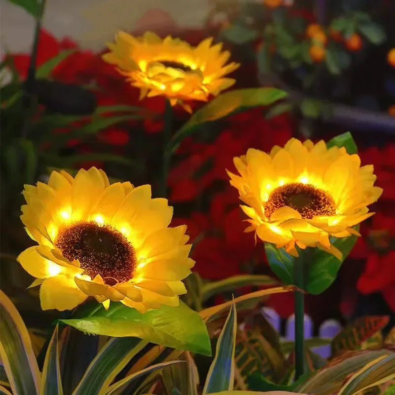 Showlu Smart General Solar Sunflower LED garden light with yellow sunflower design and solar panel on top, ideal for outdoor decoration.