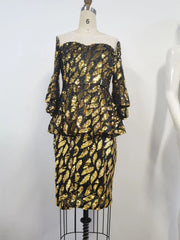Sequined Black African Dresses for Women Summer African Women O-neck Short Sleeve Knee-length Dress African Clothes Without Belt