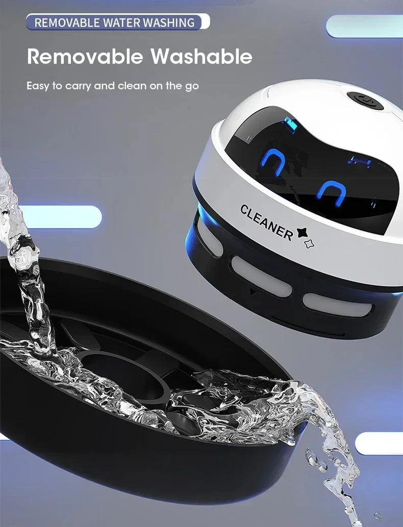 Mini USB robot desk vacuum by Showlu Smart General, compact cleaning device with robot design and USB connection for easy use.