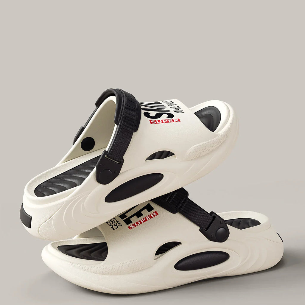 Comwarm men's summer slides with thick sole and anti-slip EVA beach slippers, featuring comfortable open-toe design.