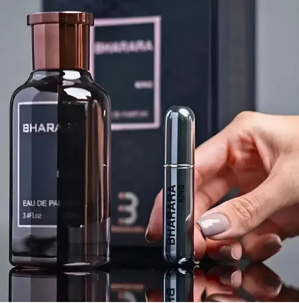 Bharara King Eau De Parfum for Men, 100ml long-lasting spray, featuring sleek bottle design and masculine fragrance.