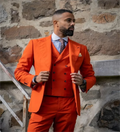 Men's dark orange wedding suit by Showlu Fashion, 3-piece wool blend tuxedo with jacket, vest, and trousers for formal occasions.