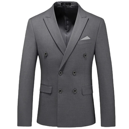 2025 Fashion New Men's Casual Boutique Business Solid Color Double Breasted Suit Jacket Blazers Coat