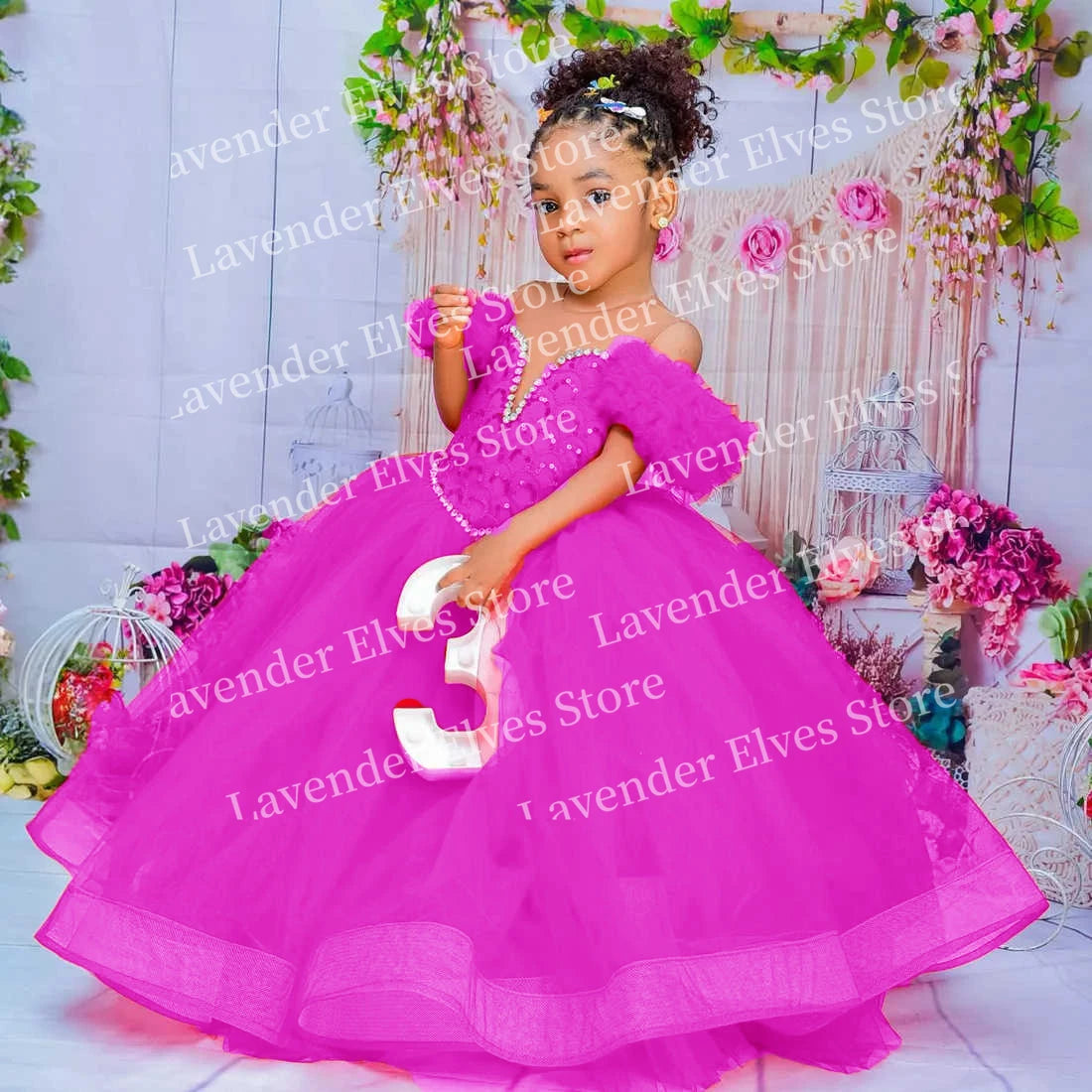 Red Kids Birthday Dresses For Girls Flower Girl Dresses Customized Pleated Ruffles Tiered Tulle Ball Gowns for Wedding