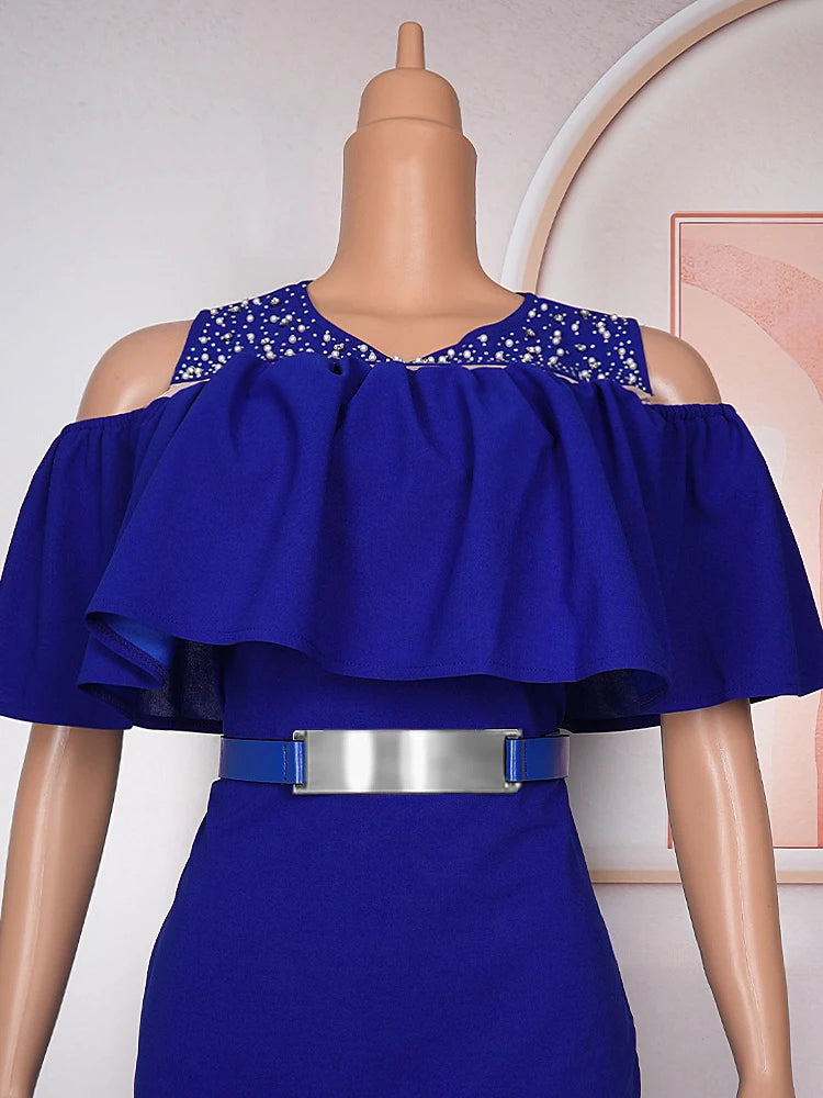 Showlu Fashion Spring 2025 African-inspired short sleeve bodycon dress with ruffles, ideal for parties, weddings, and proms.
