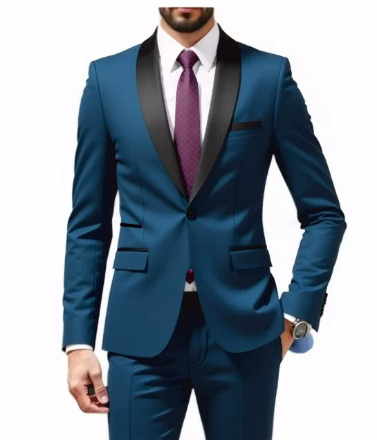 Men's fashion business casual two-piece suit jacket and trousers, slim-fit, breathable, with side slits and single-button design.