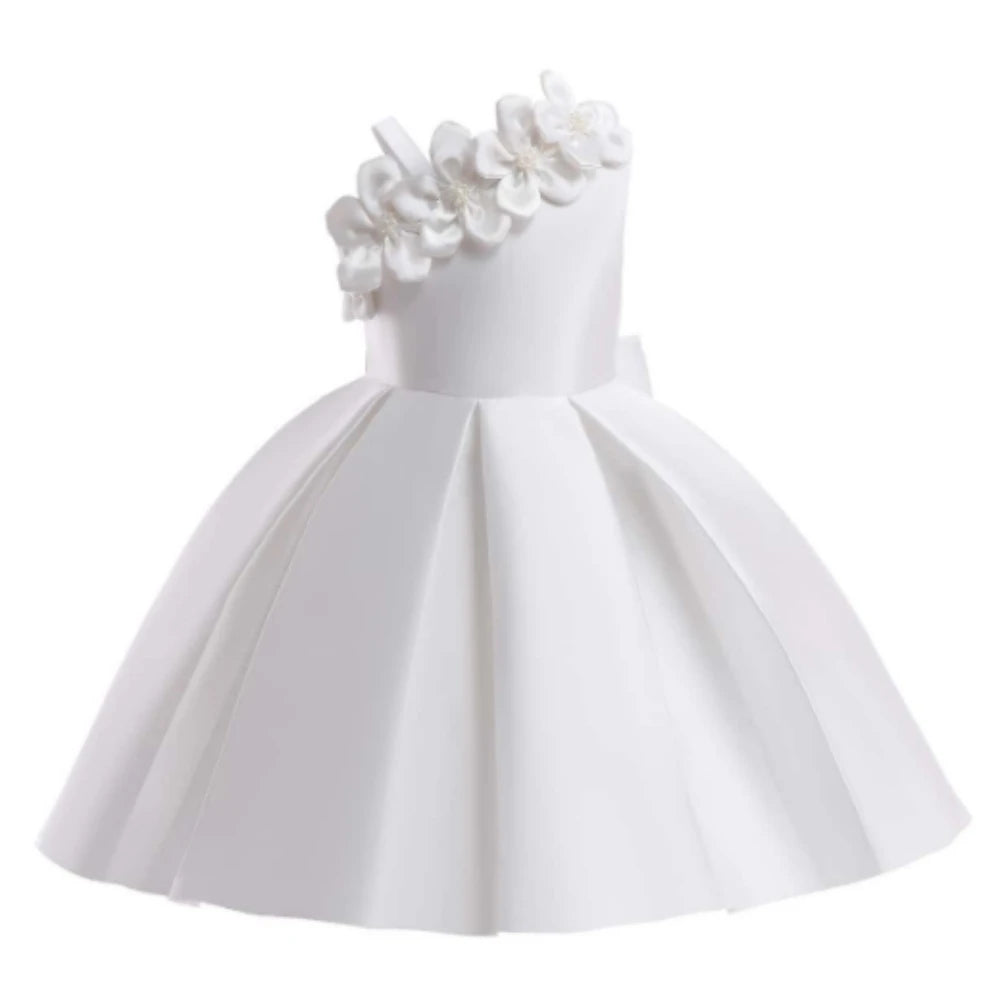 Elegant girls' summer flower party dress with bow, suitable for birthdays, Christmas, weddings, and prom, by Showlu Fashion.