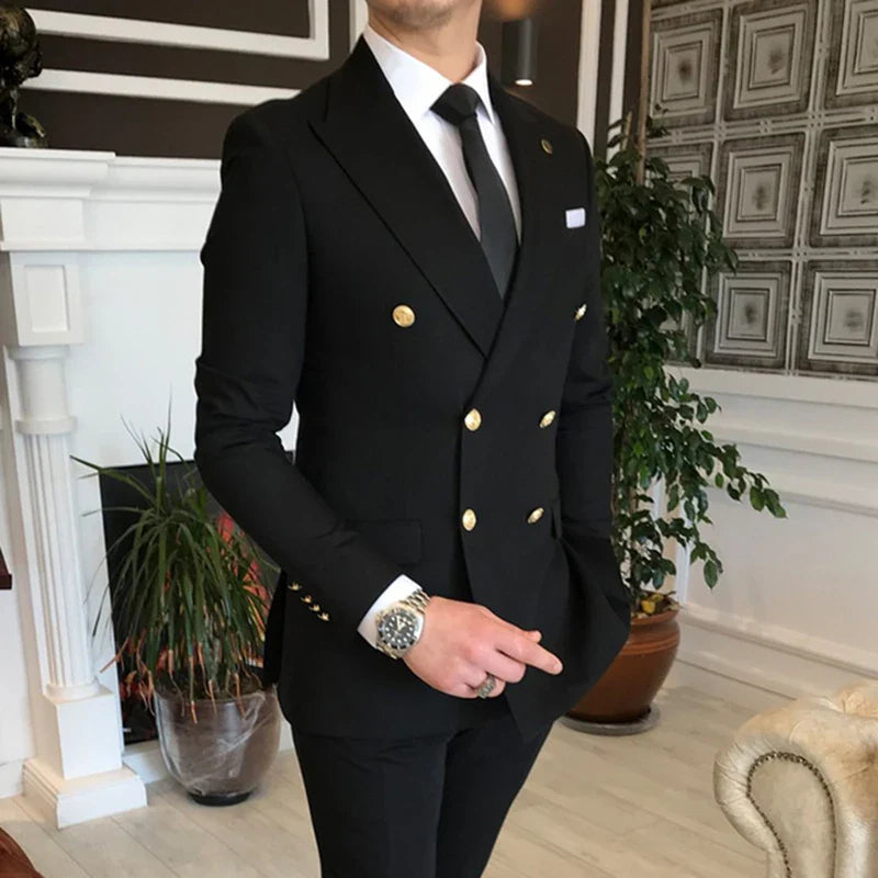 SHOWLU Men's slim fit double-breasted tuxedo suit, 2-piece wedding tuxedo with tailored fit and classic style.