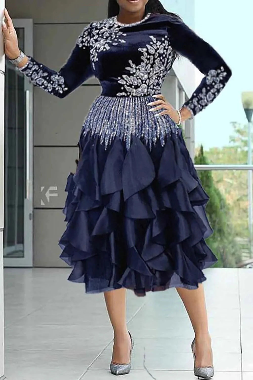 Plus size black velvet midi dress for mother of the bride by Showlu Fashion, elegant and stylish formal wear.