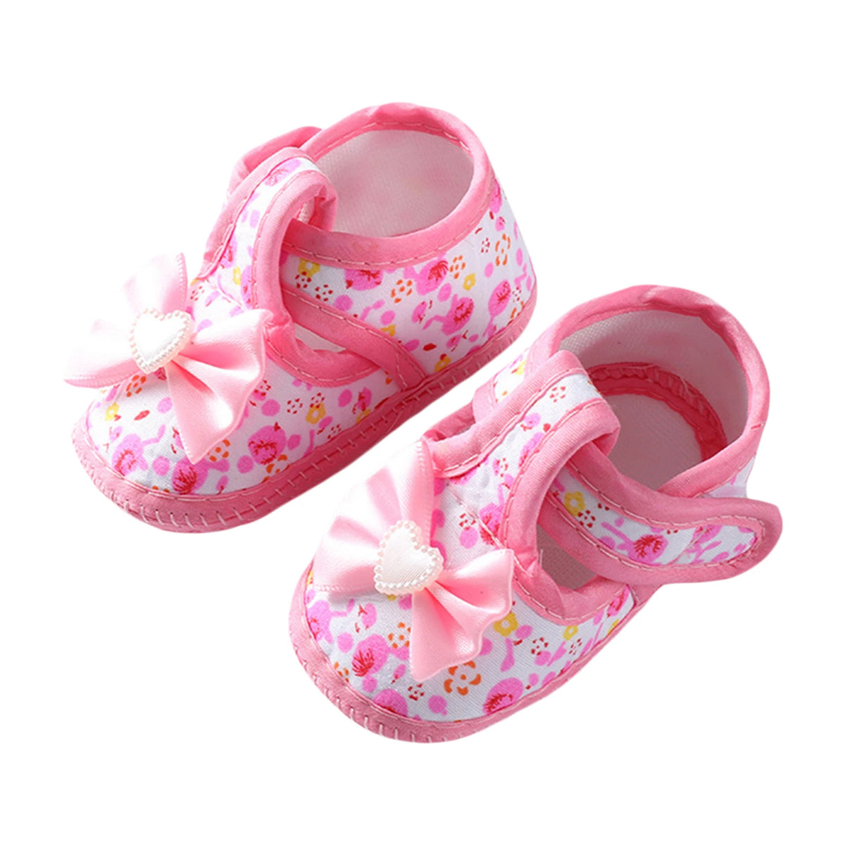 Baby Girls Flat Shoes, Soft Sole Bowknot Flower Print Non-slip Indoor Outdoor Toddler Shoes 0-12M