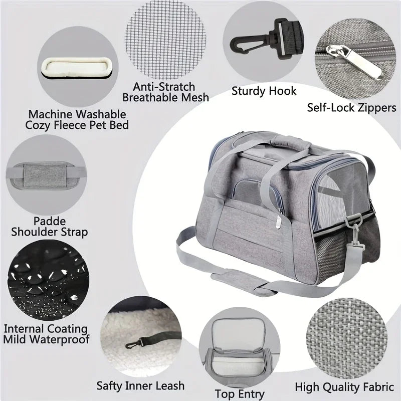 Showlu Portable Soft-Sided Cat Carrier in breathable Oxford fabric, designed for comfortable travel with pets.