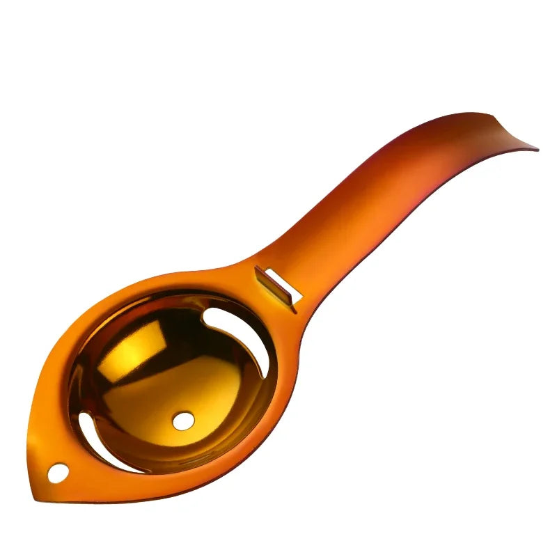 Stainless steel egg separator and yolk white filter handle for baking and cooking, designed for kitchen baking tools.