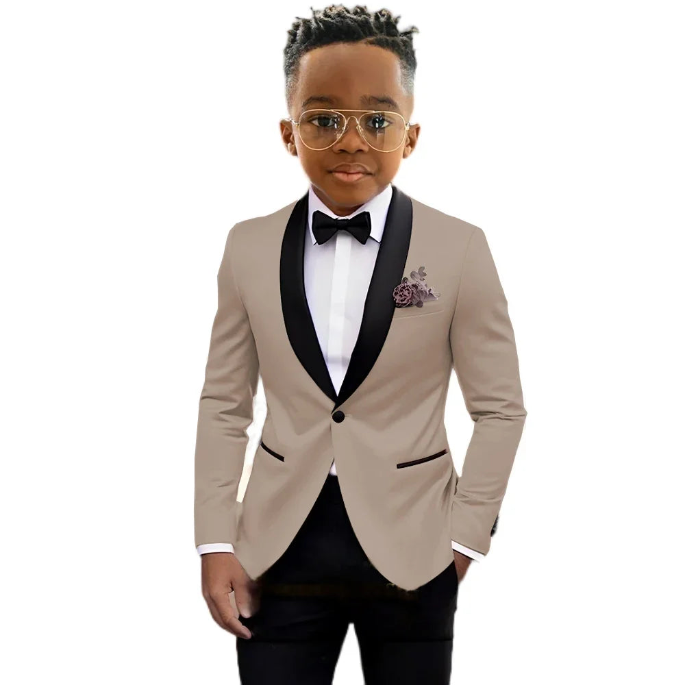 Boy's formal blazer and pant suit set by Showlu Fashion, suitable for weddings, birthdays, and stage performances for ages 2-16.