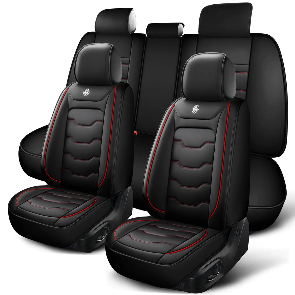 SHOWLU Universal 5-Seater Car Seat Cover set in artificial leather, includes five pieces for full vehicle seat protection.