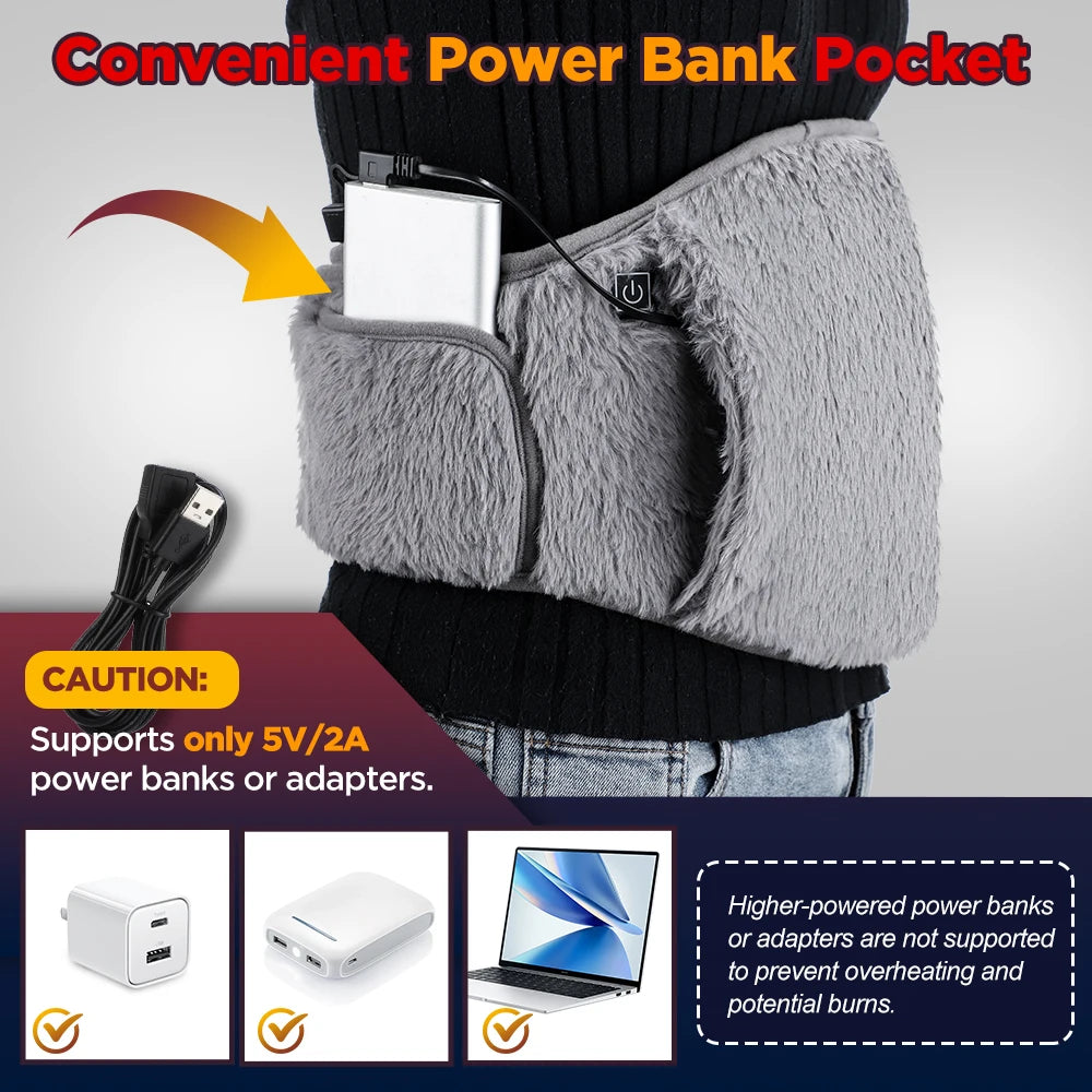 Showlu Smart General USB electric heating waist belt with graphene warm pad, adjustable for comfort and warmth.