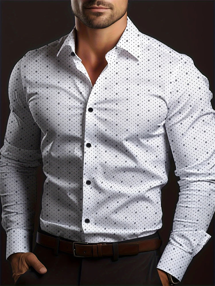Men's checkered print formal shirt by Showlu Fashion, long-sleeved business casual shirt for spring and fall, stylish button-down design.