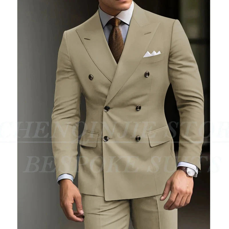 Green men's slim fit 2-piece suit with blazer and matching trousers, formal wedding attire by Showlu Fashion Store.