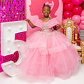 Luxury Pink Girl's Birthday Party Dresses Customized Ball Gown Flower Girl Dresses Off Shoulder Princess Girl Pageant Gowns