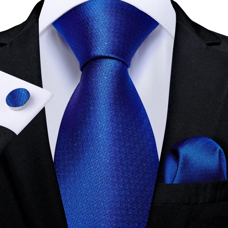 New Classic 100% Silk Men's Ties 8cm Blue Plaid Dot Striped Business Necktie Handkerchief Wedding Party Tie Set Gravatas DiBanGu