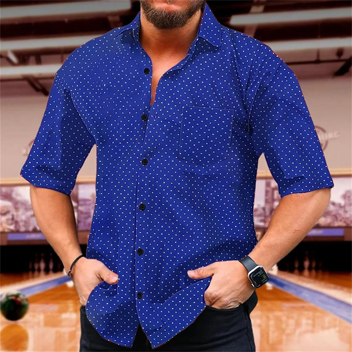 Polka Dot Summer Printed Shirt Men's Short Sleeve Comfortable Collar Button Shirt Hawaii Party Casual Men's Top