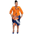 Plus Size Fashional New Arrival African Office Ladies Floral Print Coat and Dresses Suits For Eleagant Women