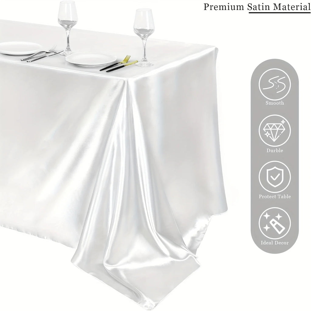 Rectangle Satin Tablecloth Wedding Table Cloth White for Christmas Baby Shower Birthday Events Banquet Decor Home Dining Table