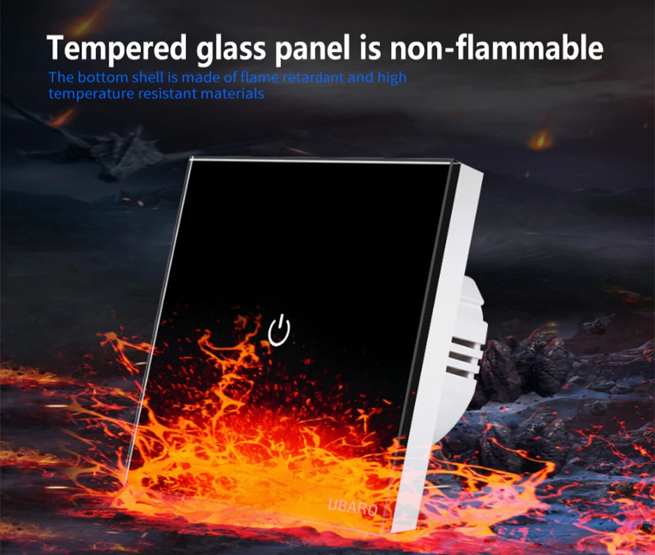 Showlu Smart Touch Wall Light Switch with glass panel, available in 1, 2, or 3 gang options, modern and sleek design.