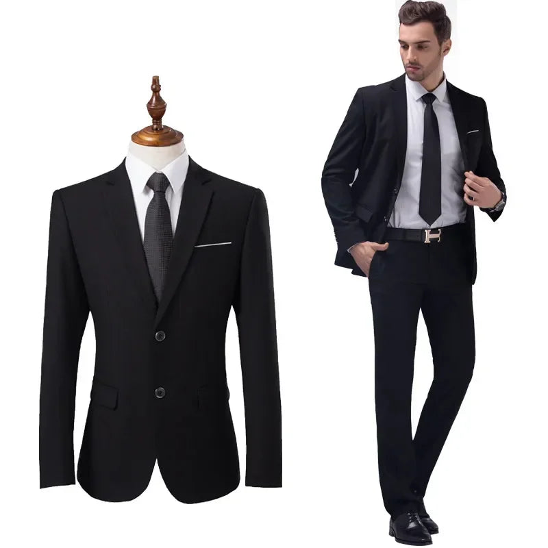 Men's black blazer and matching trousers from Showlu Fashion Store, stylish casual and office business suit for formal occasions