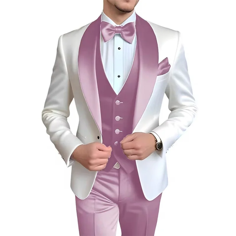 Men's 3-piece blue and white tuxedo suit by Showlu Fashion Store, elegant formal suit for weddings and parties.