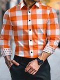 Yellow checkered slim fit silk bamboo long sleeve shirt for men by Showlu Fashion Store, displayed on a hanger.