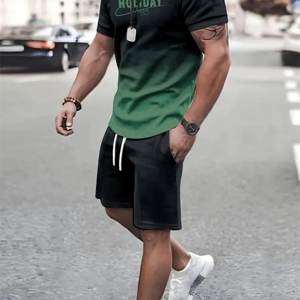 New Men's Outfit Summer Short Sleeve T Shirt Set Fashion 2 Piece Sportwear 3D Printed Casual shorts Sweatshirt Men's Tracksuit