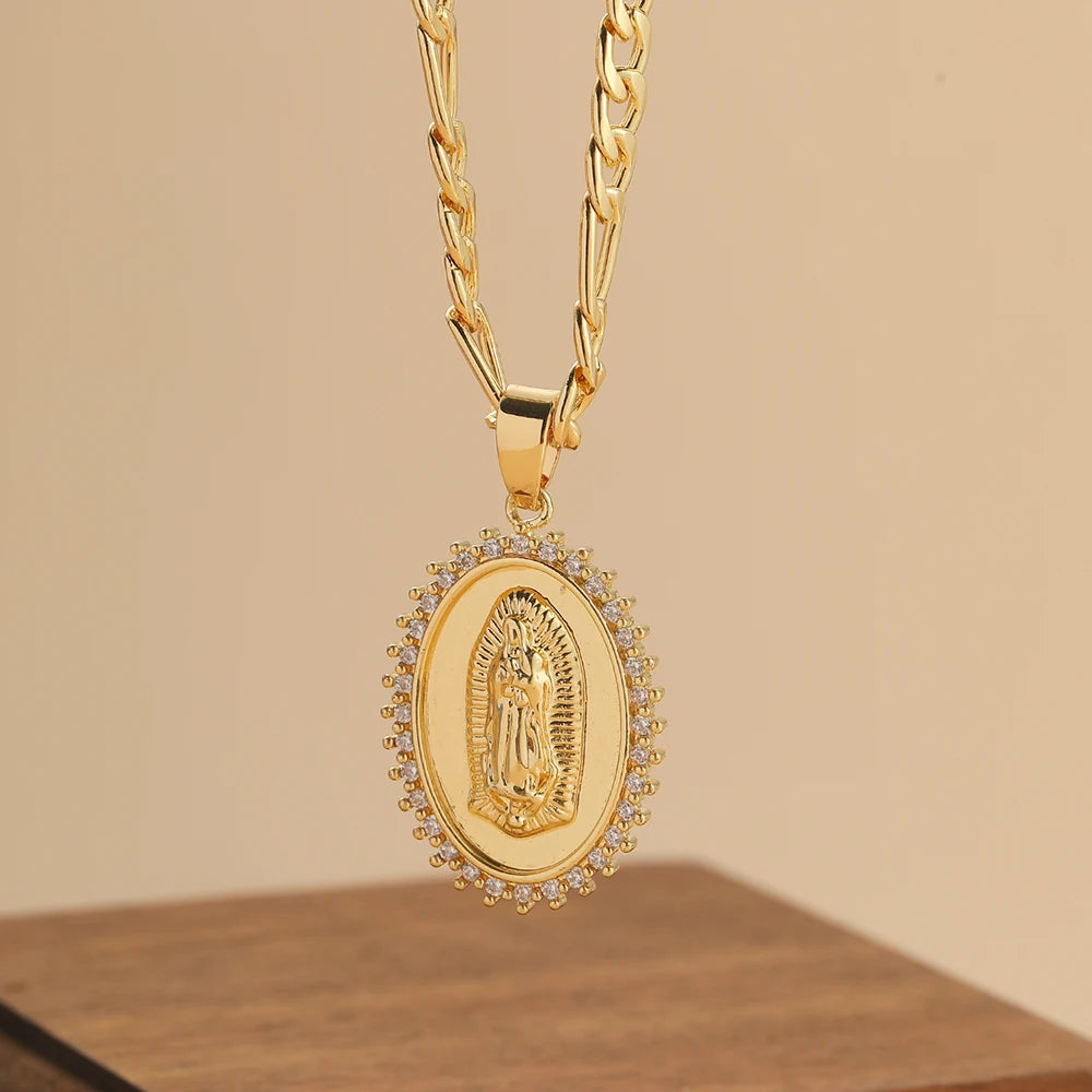 Colorful zircon necklace by Showlu Fashion Store featuring a fashionable, lightweight, luxurious Madonna pendant design.
