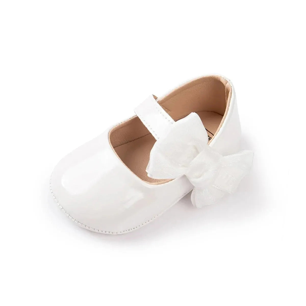 Meckior Baby Girls PU Leather Bowknot Shoes with non-slip soles, designed for first steps and comfort.