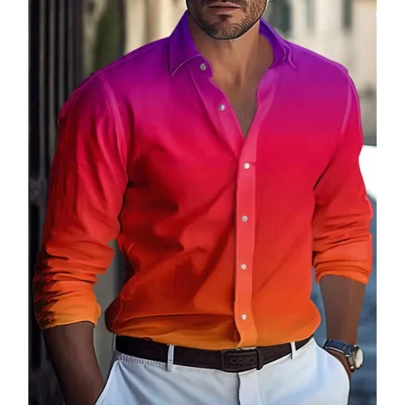 Men's casual shirt in red, white, and black from Showlu Fashion, soft, comfortable, suitable for autumn and winter 2025 fashion.